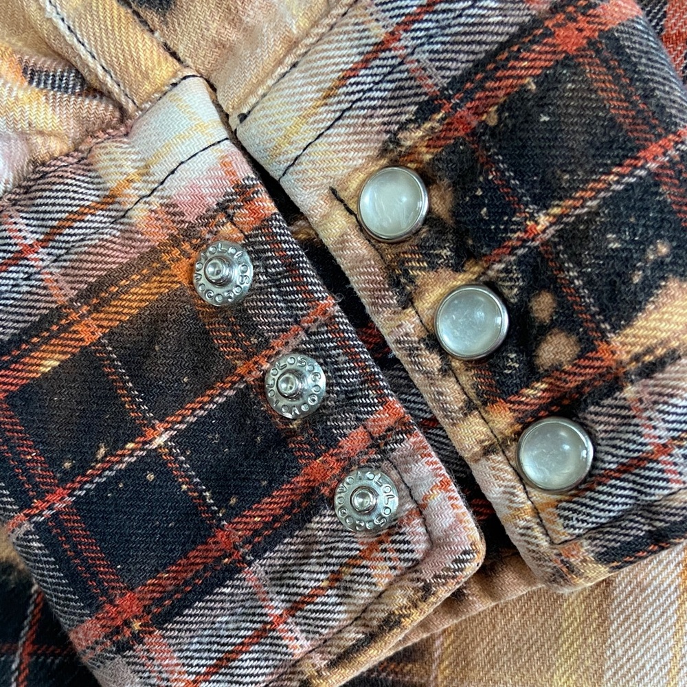 Handcrafted Distressed Flannel Shirt with Hard Rock Graphic - Picture 6 of 7